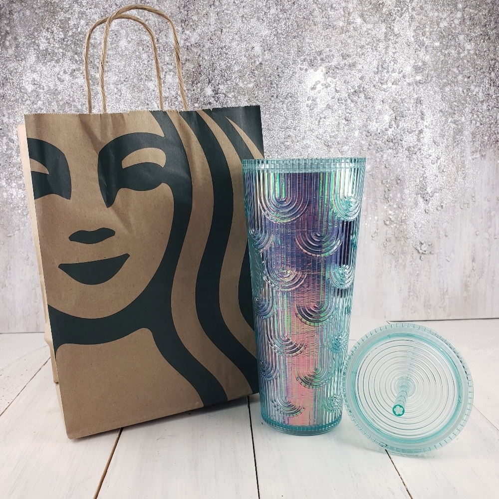 - STARBUCKS mermaid scales iridescent venti 24 oz. Cup with clear soft s…
